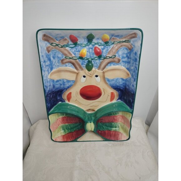 Clay Art Reindeer Chip 'n Dip Platter Christmas Serving Tray Plate (B145) - Picture 5 of 11